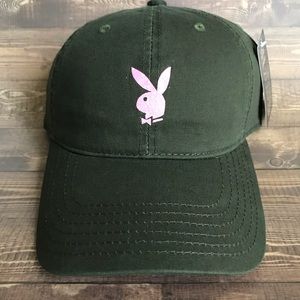 Dad Hat Playboy Bunny Dark Green Pink Glitter